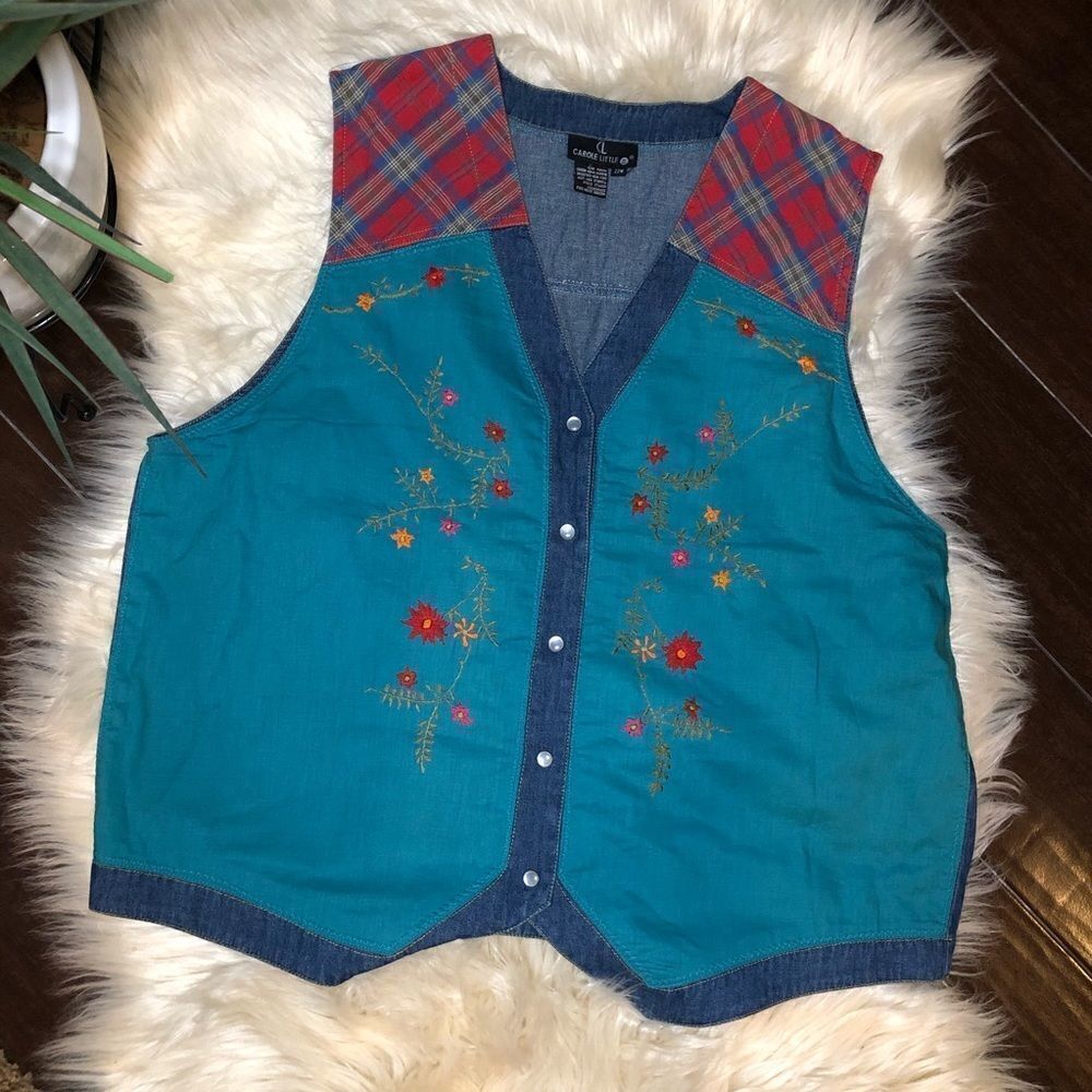 Carole Little western pearl snap embroidered vest